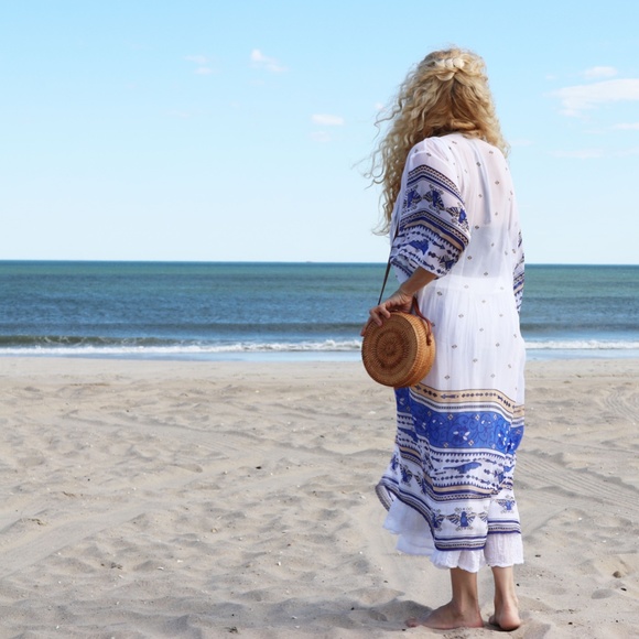 Martha’s Vineyard Round Wicker Brown Rattan Crossbody Handbag - Picture 2 of 13